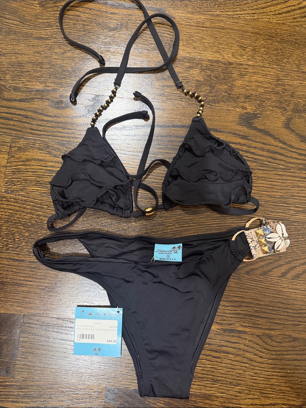 NWT/nwot Letarte Black Ruffled Triangle Bikini Set mixed size small/medium
